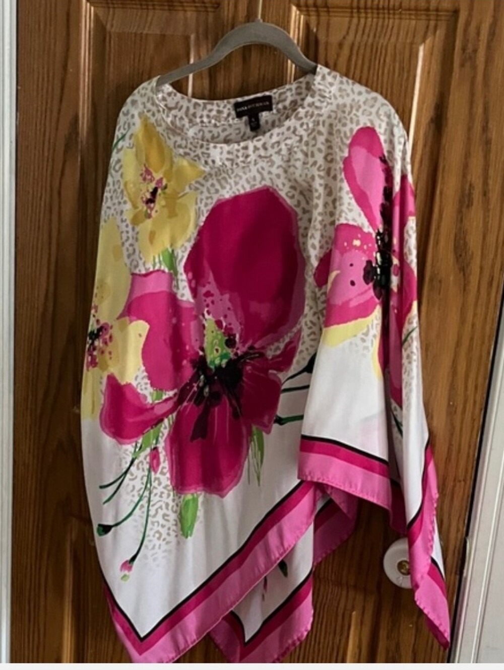 Dana Buchman White Tunic with Hot Pink & Yellow Floral Print